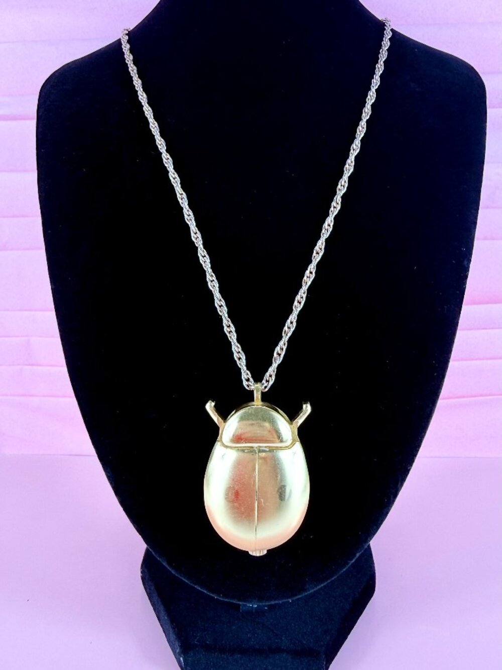 Vintage Cycle Gold Tone Ladybug Beetle Pocket Watch Pendant 22" Necklace